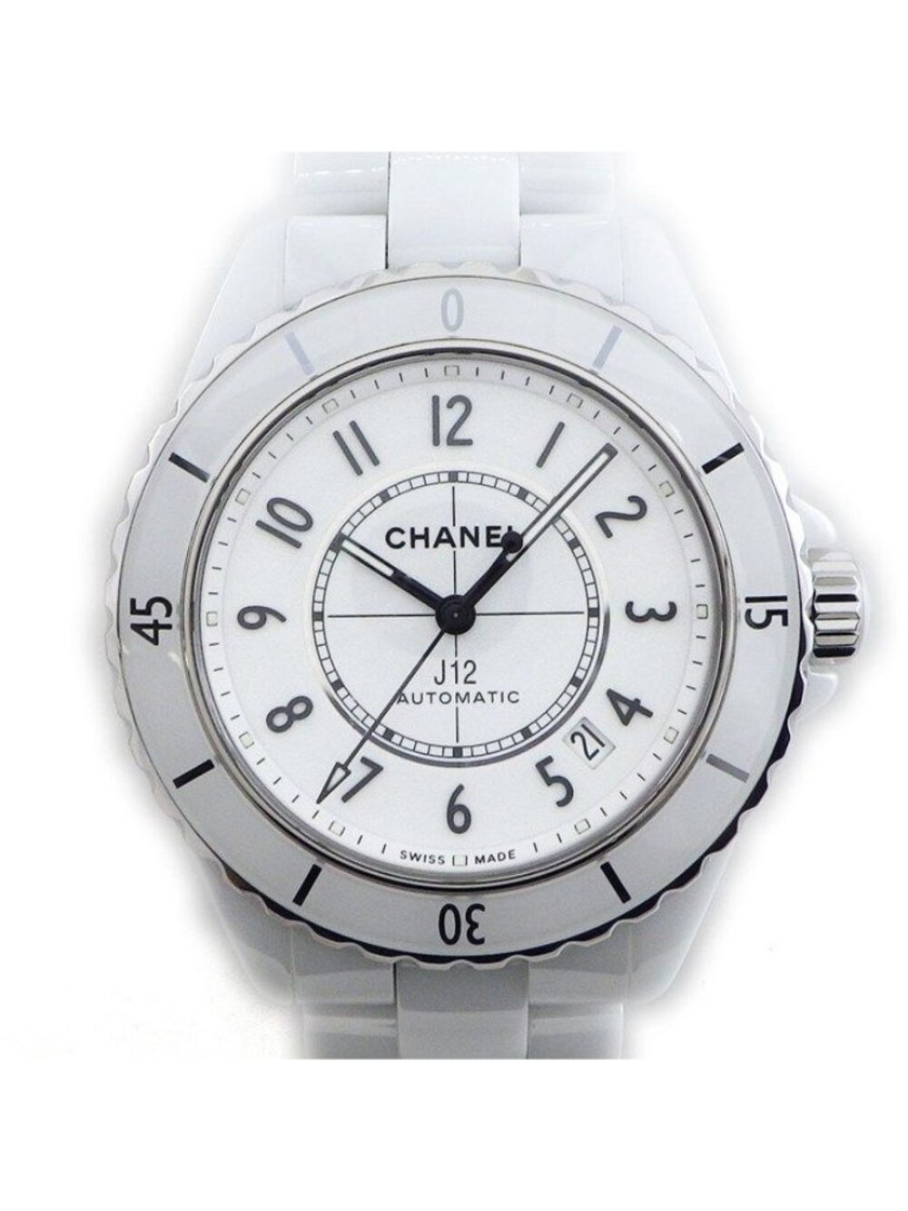 Chanel Watch Date Back Sketch Luminous Index Hands Rotating Bezel White Dial